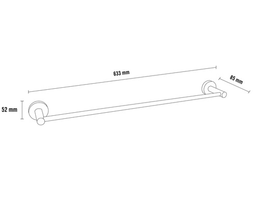 Suport de prosop cu dimensiunile de 633 mm lungime, 52 mm înălțime și 85 mm adâncime.
