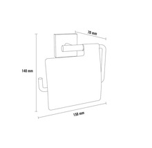 Desen tehnic al unui suport de hârtie igienică cu dimensiunile 70 mm adâncime, 140 mm înălțime și 150 mm lățime.