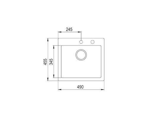 Desen tehnic al unei chiuvete cu dimensiunile de 490 x 455 milimetri
