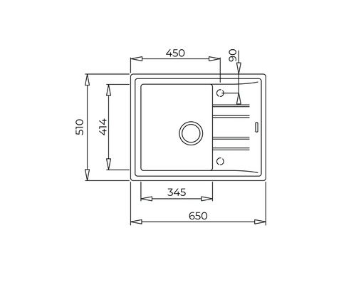 Desen tehnic chiuvetă cu dimensiunile 650 x 510 milimetri