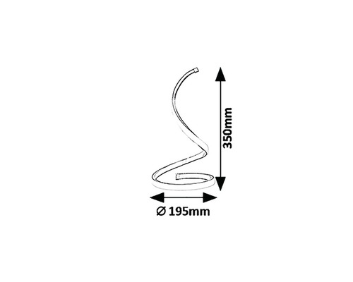 Dimensiunile unei lămpi de masă cu LED spiralată: înălțime 350 mm, diametru 195 mm