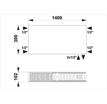 Desen tehnic al unui radiator cu dimensiuni în milimetri și țoli