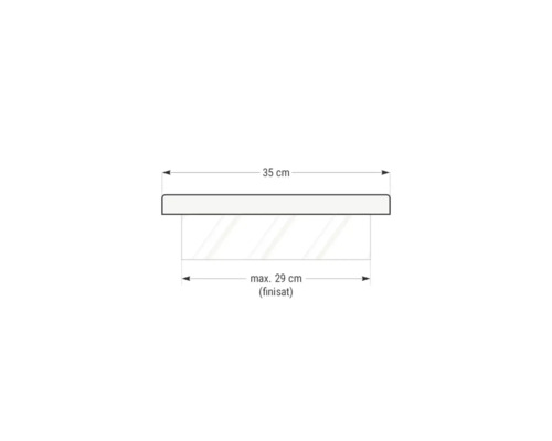 Desen tehnic al unui raft cu lățimea de 35 centimetri și adâncimea maximă de 29 centimetri