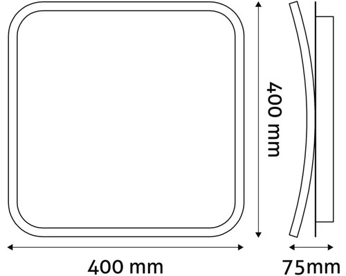 Desen tehnic al unei lămpi pătrate, 400 x 400 x 75 milimetri