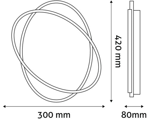 Desen tehnic al unei lămpi cu dimensiunile de 300 mm lățime, 420 mm înălțime și 80 mm adâncime.
