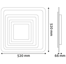 Desen al unei lămpi de tavan pătrate cu dimensiunile de 520 mm x 520 mm x 66 mm.