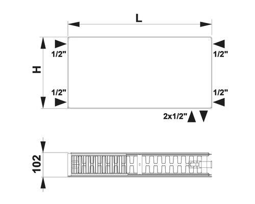 Desen tehnic al unui radiator cu dimensiuni