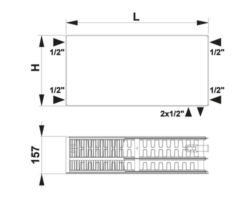 Dimensiunile unui radiator cu indicarea dimensiunilor racordurilor