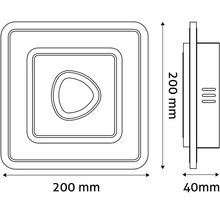 Desen tehnic al unei lămpi pătrate cu dimensiunile 200 mm x 200 mm x 40 mm