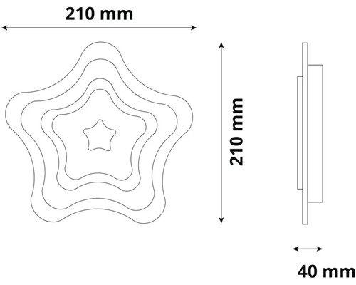 Diagrama unei lămpi stea cu dimensiunile de 210 x 210 x 40 milimetri