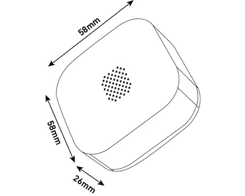 Ilustrație a unui dezumidificator cu dimensiunile de 58 x 58 x 26 milimetri