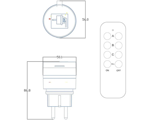 Desen tehnic priză wireless cu telecomandă