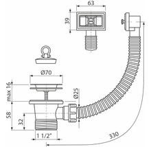 Desen tehnic al unui sifon cu dimensiuni