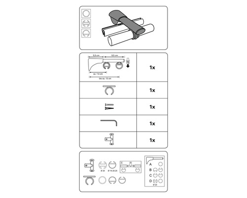 Ilustrație a unei bare de haine cu instrucțiuni de asamblare și accesorii