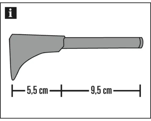Ilustrație a unui cui de trasare cu dimensiunile de 5,5 cm și 9,5 cm.