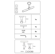 Desen al unei tije de perdea de tavan cu accesorii și dimensiuni