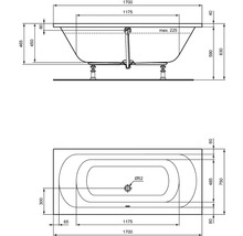Desen tehnic al unei căzi cu dimensiuni