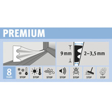 Imaginea produsului cu o etanșare premium cu dimensiunile de 9 mm și 2 până la 3,5 mm și o garanție de 8 ani. Protejează împotriva frigului, căldurii, vântului, zgomotului, dăunătorilor și murdăriei.