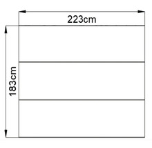 Desen tehnic cu dimensiuni: 223 cm lățime și 183 cm înălțime.