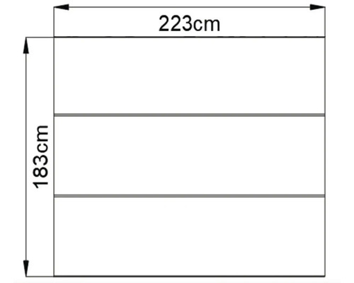 Desen tehnic cu dimensiuni: 223 cm lățime și 183 cm înălțime.
