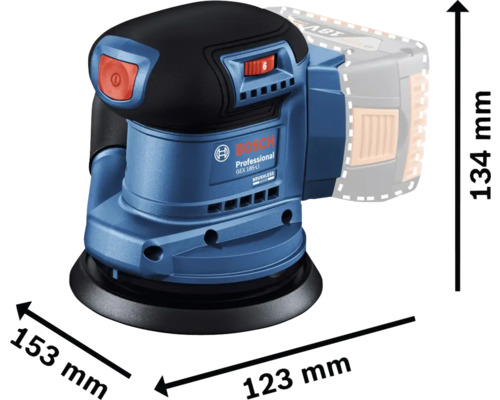 Șlefuitor excentric cu acumulator Bosch Professional GEX 185-LI cu dimensiuni
