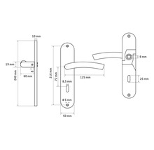 Mânere ușă cu șild Pertura Erla 72/240 mm oțel inoxidabil, pentru cheie BB, negru