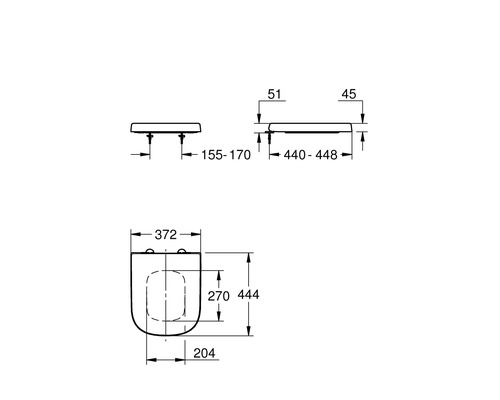 Desen tehnic al unui capac de toaletă cu dimensiuni