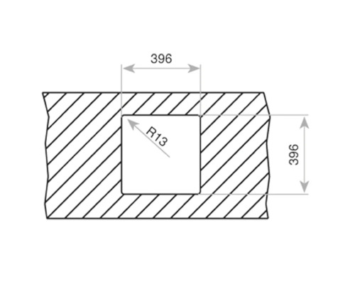 Desen tehnic cu dimensiunile 396 și raza R13