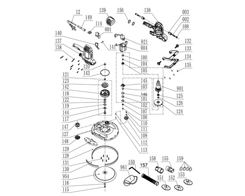 Desen explodat al unei mașini de șlefuit cu piese numerotate