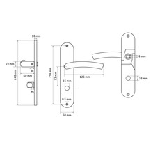 Mânere ușă cu șild Pertura Elin 72/240 mm oțel inoxidabil, pentru ușă baie/toaletă (WC)