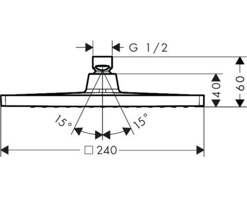 Desen tehnic al unui cap de duș cu dimensiuni indicate
