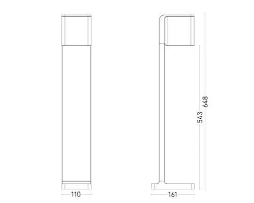 Desen tehnic al unui corp de iluminat de alee cu dimensiuni
