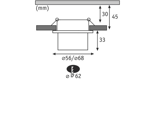Desen tehnic al unui corp de iluminat cu dimensiuni în milimetri