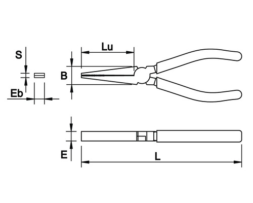 Desen tehnic al unui clește cu indicații de măsurare