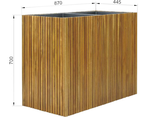 Jardinieră din lemn cu dimensiunile 870 x 445 x 700 mm