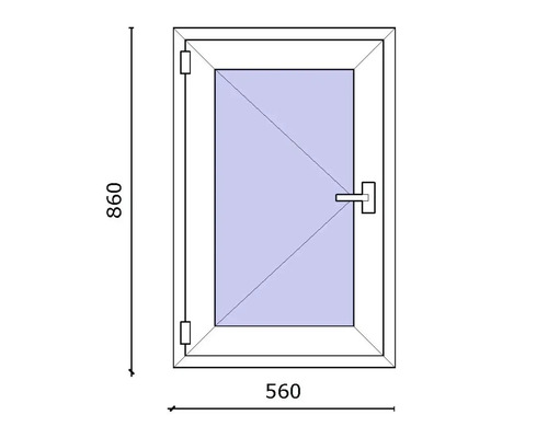 Desen tehnic al unei ferestre cu dimensiunile de 860 pe 560 milimetri.