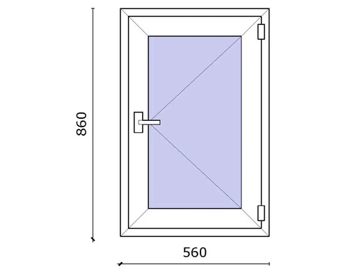 Ilustrație a unei ferestre cu dimensiunile de 560 pe 860 milimetri