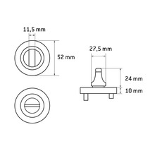 Desen tehnic al unui zăvor de ușă cu dimensiuni specificate.