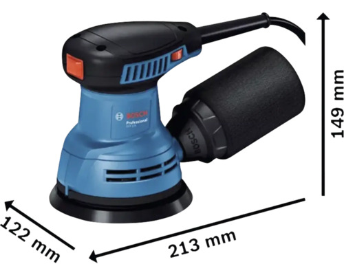 Șlefuitor excentric Bosch cu dimensiunile 122 mm, 149 mm și 213 mm