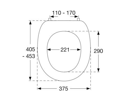 Desen tehnic al unui capac de toaletă cu dimensiuni