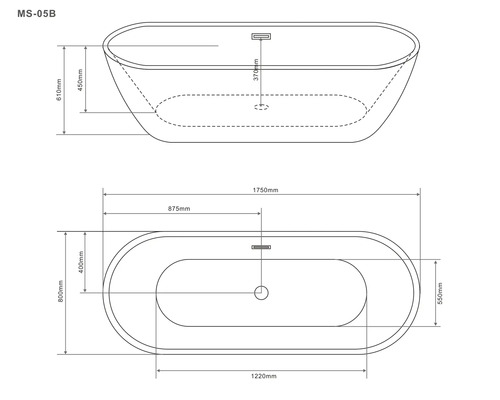 Desen tehnic al unei căzi cu dimensiuni
