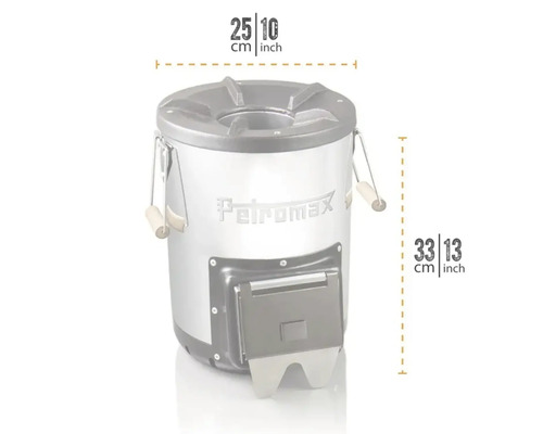 Aragaz rachetă Petromax cu dimensiunile de 25 pe 33 centimetri.