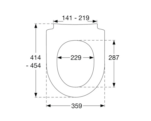 Desen tehnic al unui capac de toaletă cu dimensiuni