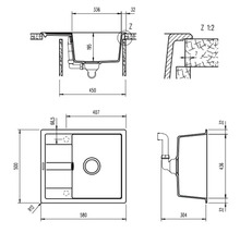 Desen tehnic al unei chiuvete cu dimensiuni