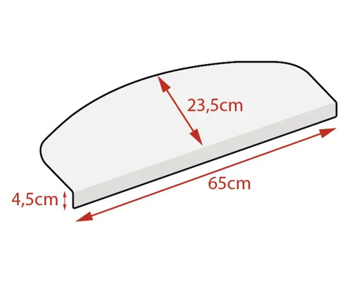 Desen tehnic al unui pervaz de fereastră cu dimensiuni: 65 cm lungime, 23,5 cm adâncime și 4,5 cm înălțime.