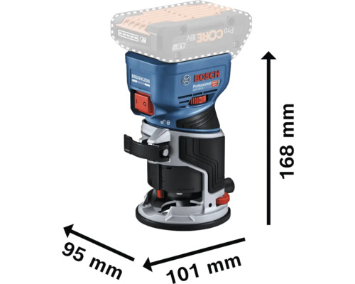 Freza verticală cu acumulator Bosch GKF 18V-8 cu dimensiuni