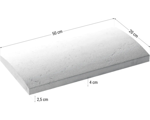 Glaf de fereastră din beton cu dimensiunile de 50 cm x 20 cm x 4 cm