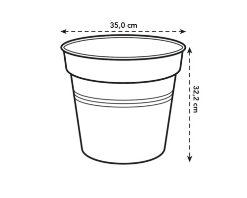 Imagine cu un ghiveci de flori cu dimensiunile de 35,0 cm diametru și 32,2 cm înălțime.