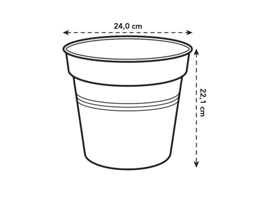 Ilustrație cu un ghiveci de flori cu dimensiunile de 24,0 cm diametru și 22,1 cm înălțime.