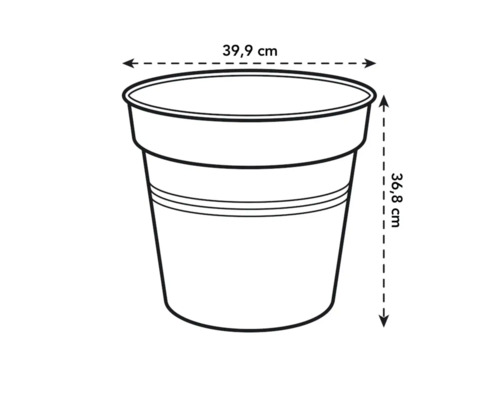 Imagine a unui ghiveci de flori cu dimensiunile de 39,9 cm în diametru și 36,8 cm în înălțime.